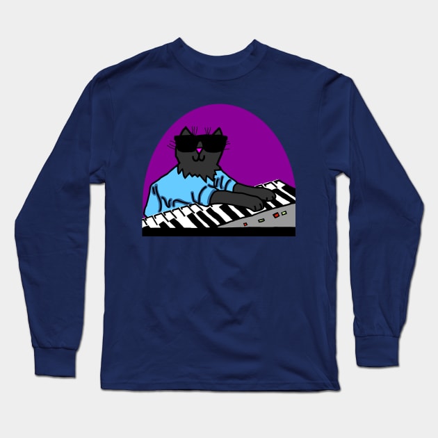 Cool Cat Wearing Sunglasses Makes Music Long Sleeve T-Shirt by ellenhenryart